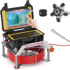 Sanyipace Sewer Camera Self-Leveling, Touch Screen, Stiffer Cable 0.28in/7mm 165FT/50M, Distance Counter, Inspection Camera with 512Hz Sode, Wireless Keyboard, 1080P Waterproof FHD Drain Camera