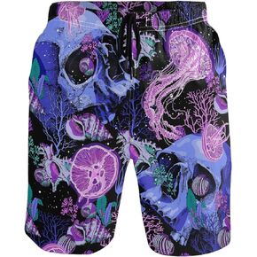 visesunny Bright Skull Jellyfish Coral Shell Men's Swim Trunks Quick Dry Bathing Suits Beach Swim Shorts