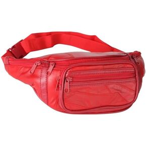 Home-X Red Leather Fanny Pack for Men & Women - Stylish Waist Bag for Travel, Hiking & Running - Adjustable Belt, Large Capacity Hip Pack, Fashion Belt Organizer - Unisex Waist Pack for Daily Use