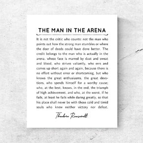 Man in the Arena Sign,Theodore Roosevelt Quote Art Print Living Room Sign Fathers Day Gift Inspirational Motivational Quotes Art Print 8 x 10 Inches Unframed