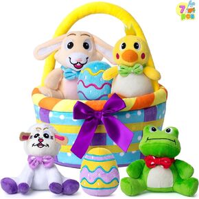 JOYIN 7 PCS Basket for Easter Stuffed Plush Playset for Baby Kids Party Favor, Easter Eggs Hunt, Basket Stuffers Fillers, Party Supplies Decorations