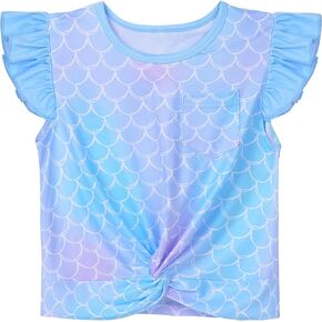 Toddler Girls Summer Shirts, Cute Unicorn Short Sleeve Ruffle Shirt Tops for 3-6 Years Girls
