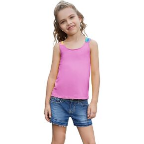 Perfashion Girls Tank Tops Rainbow Camisole High Low Hem Basic Shirt Yoga Gymnastics Dancewear for 4-13 Years
