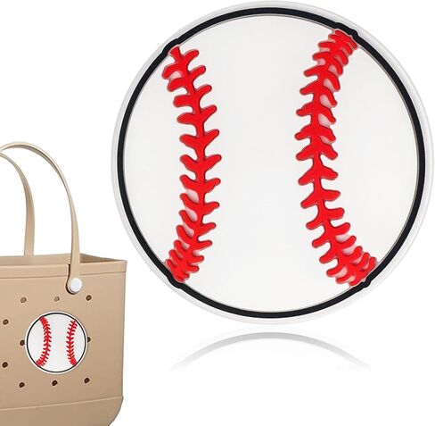 Bogg Bag Baseball Accessories White Baseball Charms المطاط حمل الحقائب إدراج البيسبول تصميم الرياضة الديكور لحقيبة يد الشاطئ الكرة اللينة الرياضة سحر متوافق مع حقائب اليد الجنوبية ببساطة in Kuwait