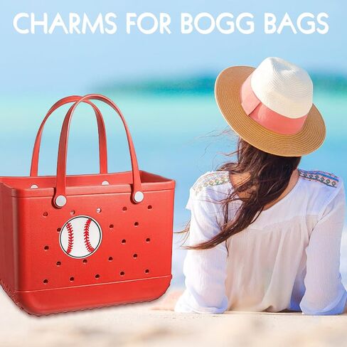 Bogg Bag Baseball Accessories White Baseball Charms المطاط حمل الحقائب إدراج البيسبول تصميم الرياضة الديكور لحقيبة يد الشاطئ الكرة اللينة الرياضة سحر متوافق مع حقائب اليد الجنوبية ببساطة in Kuwait