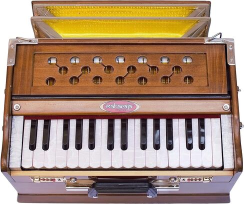 هارمونيوم محمول، مسرحيات مهراجا الموسيقية، صغير، 2 1/4 أوكتاف سابتاك، 3 طيات أسفل، 17 × 10 × 10 بوصة، مقبض، حقيبة، رفيق يوجا كيرتان، تحقق من الفيديو للحصول على صوت مذهل، أداة هارمونيوم مصنوعة يدويًا، -PH1 in Kuwait