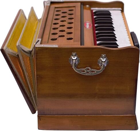 هارمونيوم محمول، مسرحيات مهراجا الموسيقية، صغير، 2 1/4 أوكتاف سابتاك، 3 طيات أسفل، 17 × 10 × 10 بوصة، مقبض، حقيبة، رفيق يوجا كيرتان، تحقق من الفيديو للحصول على صوت مذهل، أداة هارمونيوم مصنوعة يدويًا، -PH1 in Kuwait