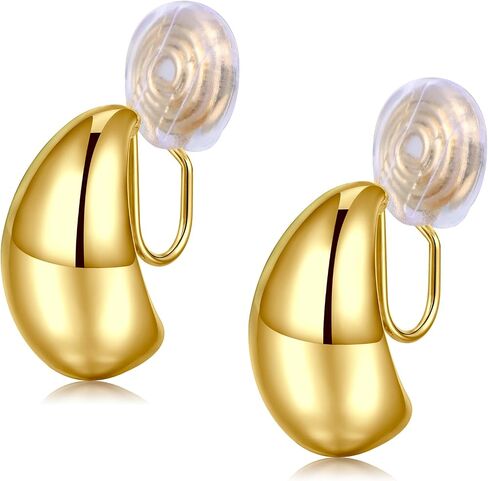 Longita Clip on Earrings Women Gold Clip on Earrings Hoop Earrings Pearl Clip on Earrings Clip on Gold Earrings Women's Clip-On Earrings Silver Clip on gold Teardrop Chunky Earrings in Saudi Arabia