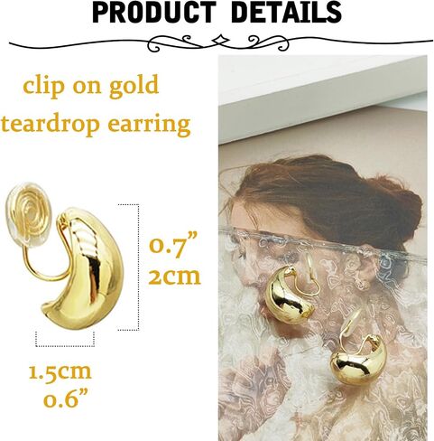 Longita Clip on Earrings Women Gold Clip on Earrings Hoop Earrings Pearl Clip on Earrings Clip on Gold Earrings Women's Clip-On Earrings Silver Clip on gold Teardrop Chunky Earrings in Saudi Arabia