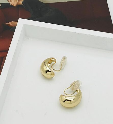 Longita Clip on Earrings Women Gold Clip on Earrings Hoop Earrings Pearl Clip on Earrings Clip on Gold Earrings Women's Clip-On Earrings Silver Clip on gold Teardrop Chunky Earrings in Saudi Arabia