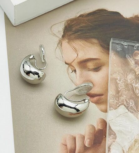 Longita Clip on Earrings Women Gold Clip on Earrings Hoop Earrings Pearl Clip on Earrings Clip on Gold Earrings Women's Clip-On Earrings Silver Clip on gold Teardrop Chunky Earrings in Saudi Arabia
