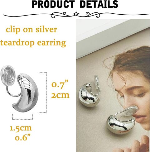 Longita Clip on Earrings Women Gold Clip on Earrings Hoop Earrings Pearl Clip on Earrings Clip on Gold Earrings Women's Clip-On Earrings Silver Clip on gold Teardrop Chunky Earrings in Saudi Arabia