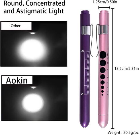 Aokin Pen Light with Pupil Gauge, Reusable LED Penlight Medical for Doctor Nurse Diagnostic etc, White Light, Purple and Teal in Saudi Arabia