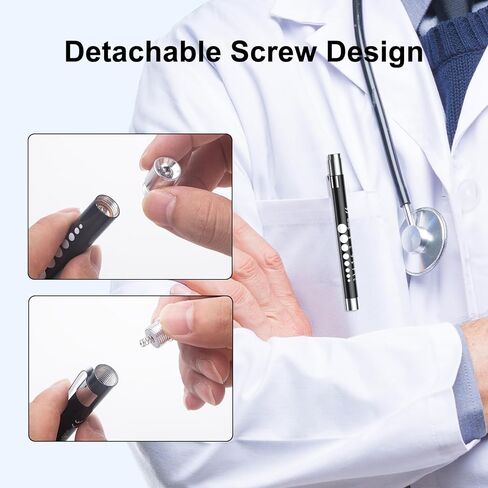 أضواء القلم CAVN للممرضات، 2 حزمة من المصابيح الطبية القابلة لإعادة الاستخدام مع مقياس التلميذ لطلاب التمريض، الضوء الأبيض، أسود/أبيض in Kuwait