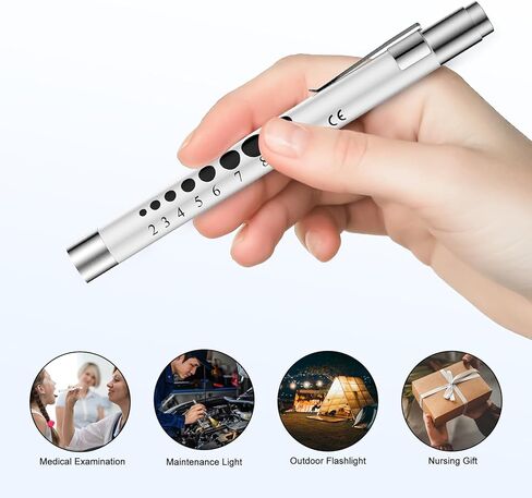 أضواء القلم CAVN للممرضات، 2 حزمة من المصابيح الطبية القابلة لإعادة الاستخدام مع مقياس التلميذ لطلاب التمريض، الضوء الأبيض، أسود/أبيض in Kuwait