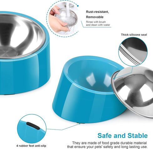 Tilted Angle Dog Bowl, 15° Slanted Stainless Steel Dog Cat Food Bowl,Non-Slip & Non-Spill Pet Feeder with Elevated Detachable Melamine Stand,Easy to Get Food Dog Dish,L/2.5 Cup Grass Blue in Saudi Arabia