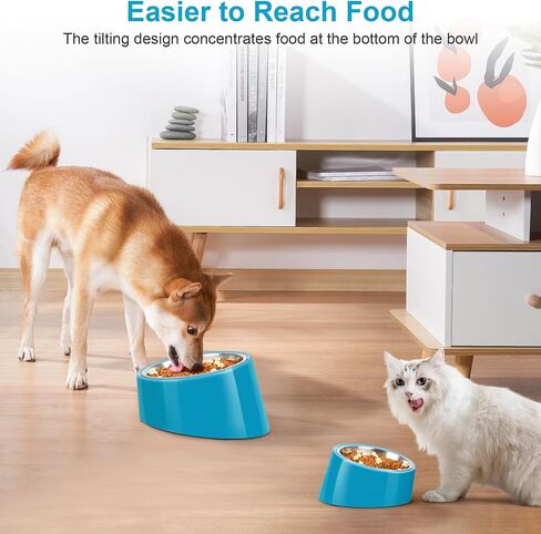 Tilted Angle Dog Bowl, 15° Slanted Stainless Steel Dog Cat Food Bowl,Non-Slip & Non-Spill Pet Feeder with Elevated Detachable Melamine Stand,Easy to Get Food Dog Dish,L/2.5 Cup Grass Blue in Saudi Arabia