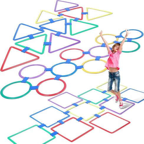 30 Pcs Hopscotch Ring Game Multicolored Hopscotch Squares Triangle Set and 45 Connectors Hopscotch Outdoor Game Obstacle Course for Indoor Playground Girls Boys Kids Balance Agility Training in Saudi Arabia