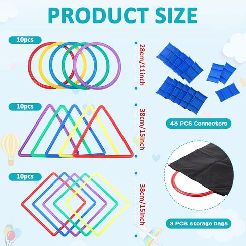 30 Pcs Hopscotch Ring Game Multicolored Hopscotch Squares Triangle Set and 45 Connectors Hopscotch Outdoor Game Obstacle Course for Indoor Playground Girls Boys Kids Balance Agility Training in Saudi Arabia