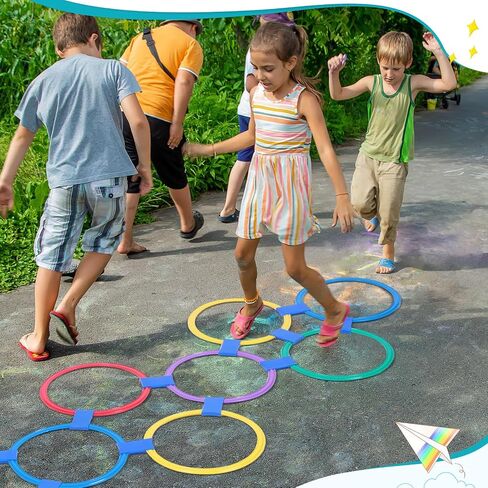 30 Pcs Hopscotch Ring Game Multicolored Hopscotch Squares Triangle Set and 45 Connectors Hopscotch Outdoor Game Obstacle Course for Indoor Playground Girls Boys Kids Balance Agility Training in Saudi Arabia
