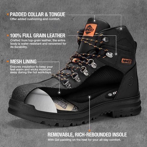 Mens Steel Toe Work Boots, Full Grain Leather, Oil and Slip Resistant, Puncture Proof Construction Boots with Breathable Lining, Anti-static, Mens Safety Boots for Industrial, Warehouse in Saudi Arabia
