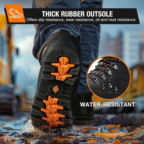 Mens Steel Toe Work Boots, Full Grain Leather, Oil and Slip Resistant, Puncture Proof Construction Boots with Breathable Lining, Anti-static, Mens Safety Boots for Industrial, Warehouse in Saudi Arabia