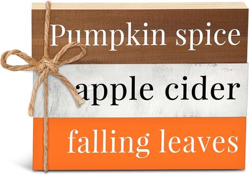 Mini Fall Wooden Decorative Books Stack, Rustic Halloween Thanksgiving Decorations for Farmhouse, Pumpkin Faux Books Decor for Home Living Room Bookshelf, Autumn Harvest Tiered Tray Decor Gifts -14 in Saudi Arabia