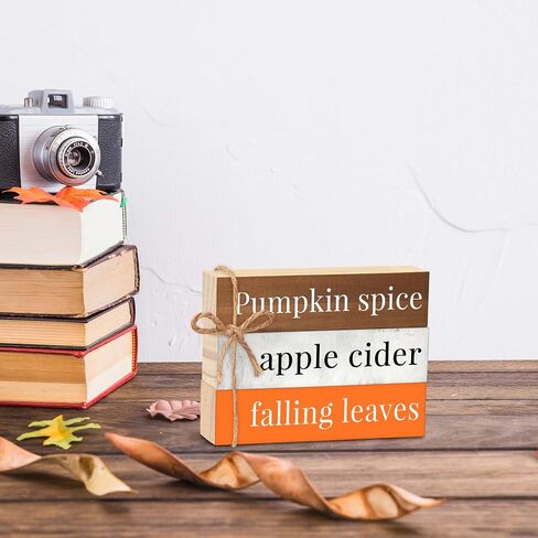 Mini Fall Wooden Decorative Books Stack, Rustic Halloween Thanksgiving Decorations for Farmhouse, Pumpkin Faux Books Decor for Home Living Room Bookshelf, Autumn Harvest Tiered Tray Decor Gifts -14 in Saudi Arabia