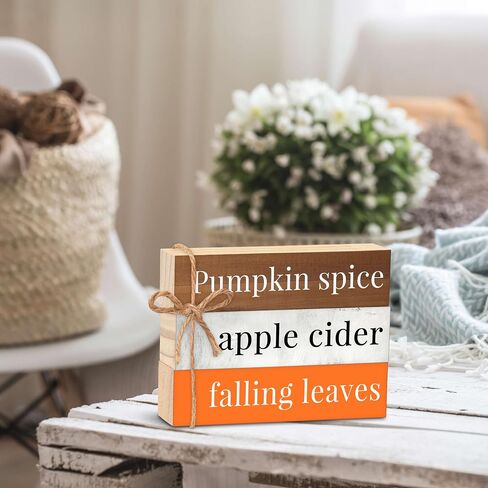 Mini Fall Wooden Decorative Books Stack, Rustic Halloween Thanksgiving Decorations for Farmhouse, Pumpkin Faux Books Decor for Home Living Room Bookshelf, Autumn Harvest Tiered Tray Decor Gifts -14 in Saudi Arabia