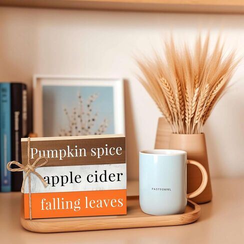 Mini Fall Wooden Decorative Books Stack, Rustic Halloween Thanksgiving Decorations for Farmhouse, Pumpkin Faux Books Decor for Home Living Room Bookshelf, Autumn Harvest Tiered Tray Decor Gifts -14 in Saudi Arabia