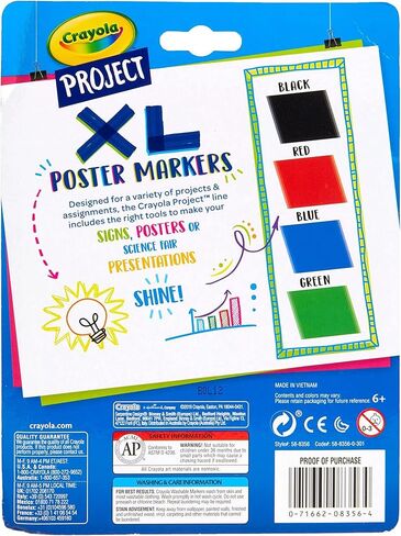 Crayola XL Poster Markers, Assorted Classic Colors, School Supplies, 4 Count (Pack of 2) in Saudi Arabia