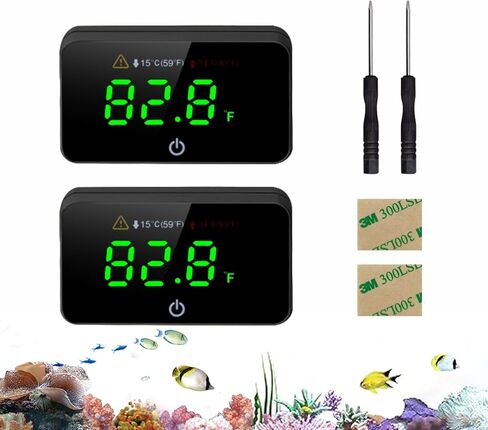 Digital Aquarium Thermometer, Stick-on Fish Tank Thermometer with LED Display, Wireless Aquarium Temperature Measurement with Battery-Change Tool and Extra Sticker.(Black*1) in Saudi Arabia