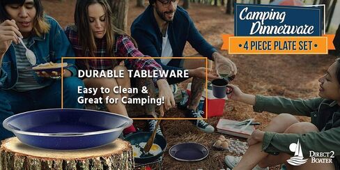 10" Enamel Camping Plates - 4 Pack Metal Camping Plates with Blue Enamel Finish - For Camping, Hiking & Picnics in Saudi Arabia