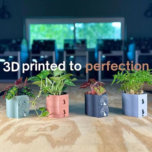 | The original Suction Planter | Hangs on tile, window, drywall, fridge, etc. | Self-watering and draining | Holds 4" nursery pot | 3D printed (Matte Black, 3 Pack) in Saudi Arabia