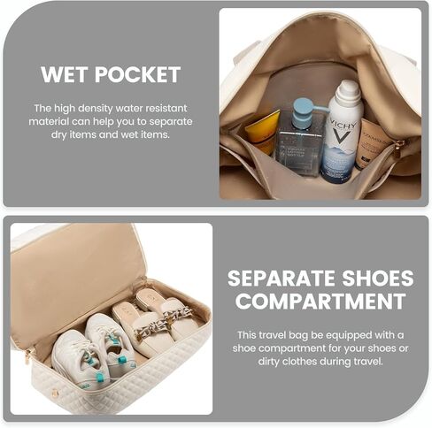 حقيبة سفر من LOVEVOOK، حقائب عطلة نهاية الأسبوع مقاس 18 بوصة للنساء مع حجرة للأحذية، حقيبة حمل سعة 35 لترًا طوال الليل مع حقيبة أدوات الزينة، وحقيبة من القماش الخشن للصالة الرياضية مع جيب مبلل، وحقائب مستشفى للعمل والتسليم in Kuwait