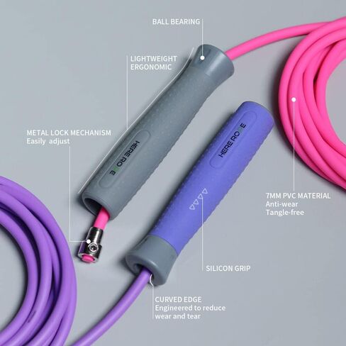 حبال القفز من HEREROPE للياقة البدنية، حبل القفز قابل للتعديل للنساء والرجال، حبل القفز المرجح 1/4 رطل مع حبل القفز PVC 7 مم، قبضة مضادة للانزلاق، رائعة للسرعة والقلب والخدع والقوة والتدريبات in Kuwait