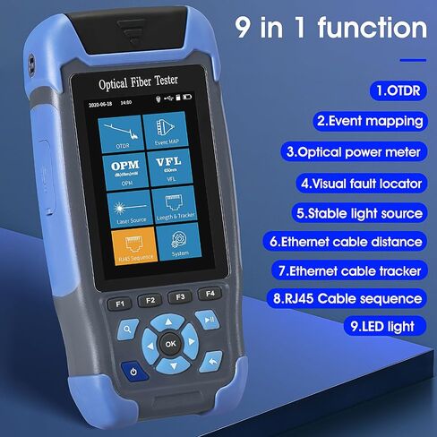 OTDR A-900D UPC Interface 9 في 1 جهاز اختبار الألياف البصرية متعدد الوظائف 60KM 24/22dB مع محول SC/FC/ST/LC مدمج OPM OLS 1310 1550nm LED RJ45 Tester VFL 10km in Saudi Arabia