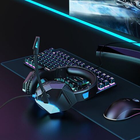 سماعة رأس للألعاب، سماعات رأس ستيريو للألعاب مع ميكروفون لإلغاء الضوضاء، مصابيح LED، أغطية أذن ناعمة من إسفنج الذاكرة، سماعة رأس سلكية لألعاب PS5/PS4/الكمبيوتر المحمول/الكمبيوتر الشخصي/Mac/NES in Kuwait