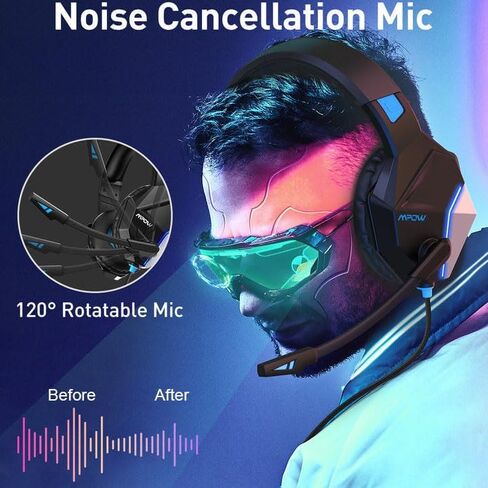 سماعة رأس للألعاب، سماعات رأس ستيريو للألعاب مع ميكروفون لإلغاء الضوضاء، مصابيح LED، أغطية أذن ناعمة من إسفنج الذاكرة، سماعة رأس سلكية لألعاب PS5/PS4/الكمبيوتر المحمول/الكمبيوتر الشخصي/Mac/NES in Kuwait