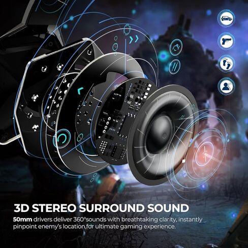 سماعة رأس للألعاب، سماعات رأس ستيريو للألعاب مع ميكروفون لإلغاء الضوضاء، مصابيح LED، أغطية أذن ناعمة من إسفنج الذاكرة، سماعة رأس سلكية لألعاب PS5/PS4/الكمبيوتر المحمول/الكمبيوتر الشخصي/Mac/NES in Kuwait