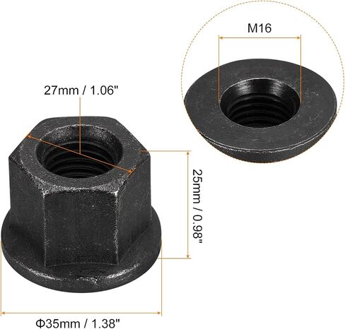 uxcell M14 Flange Hex Nuts, 2pcs Grade 8.8 Carbon Steel Black Oxide Finished Hex Flange Nuts for Machinery in Saudi Arabia