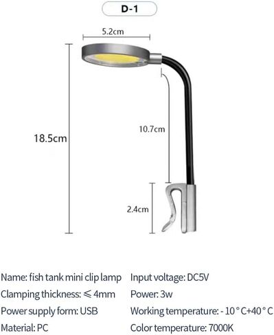 مشبك ضوء حوض السمك الصغير، مشبك ضوء خزان الأسماك 3 وات، مصباح حوض السمك USB بمشبك، إضاءة دوران 360 درجة لخزان الأسماك الصغيرة، خزان المياه العذبة، خزان مزروع in Kuwait