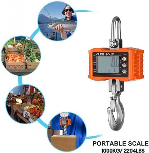 مقياس معلق رقمي 1000 كجم/ 2204 رطل، مقياس رافعة عالي التحمل محمول بشاشة LCD بإضاءة خلفية صناعية وحدة تغيير/عقد البيانات/الفارغة/صفر لموقع البناء والسفر والصيد والعمل في الهواء الطلق in Kuwait
