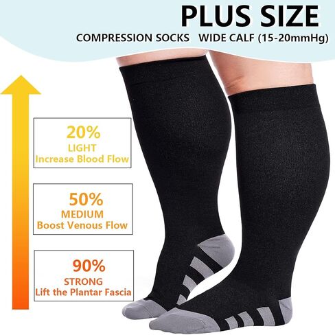 Neoviancia حجم كبير جوارب ضغط للنساء الرجال واسعة العجل 15-20 mmhg الركبة دعم جوارب ضغط للممرضات الجري in Kuwait