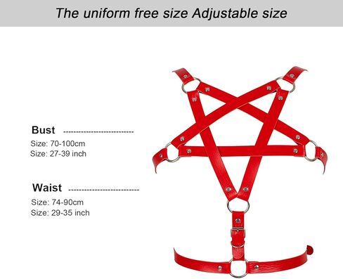 Punk Harness Leather Body Tops Pentagram Full Caged Gothic Lingerie Halloween Rave Clothing (Red) in Kuwait