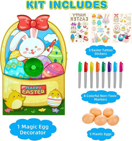 مجموعة تزيين بيضة عيد الفصح، طقم صبغ بيضة عيد الفصح اللطيف على شكل أرنب DIY، مجموعة الفنون والحرف اليدوية مع آلة تزيين، أقلام تلوين غير سامة، بيض بلاستيكي وملصقات هدايا عيد الفصح للأطفال in Kuwait