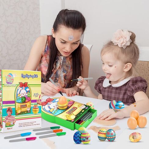 مجموعة تزيين بيضة عيد الفصح، طقم صبغ بيضة عيد الفصح اللطيف على شكل أرنب DIY، مجموعة الفنون والحرف اليدوية مع آلة تزيين، أقلام تلوين غير سامة، بيض بلاستيكي وملصقات هدايا عيد الفصح للأطفال in Kuwait