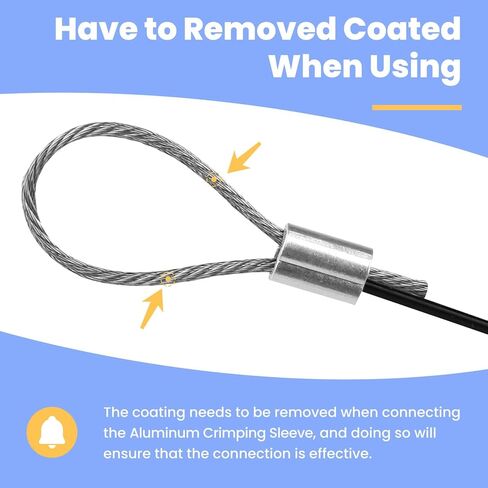 Wire Rope, Black Vinyl Coated Steel Cable, Stainless Steel Wire Cable with 30Pcs Crimping Sleeves, Guide Wire for Outdoor String Lights, 1/16" Overmolded to 3/32", 7x7 Construction(100FT) in Kuwait