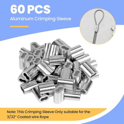 Wire Rope, Black Vinyl Coated Steel Cable, Stainless Steel Wire Cable with 30Pcs Crimping Sleeves, Guide Wire for Outdoor String Lights, 1/16" Overmolded to 3/32", 7x7 Construction(100FT) in Saudi Arabia