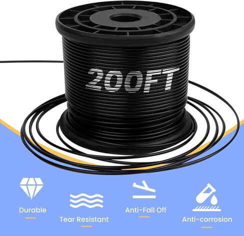 Wire Rope, Black Vinyl Coated Steel Cable, Stainless Steel Wire Cable with 30Pcs Crimping Sleeves, Guide Wire for Outdoor String Lights, 1/16" Overmolded to 3/32", 7x7 Construction(100FT) in Saudi Arabia